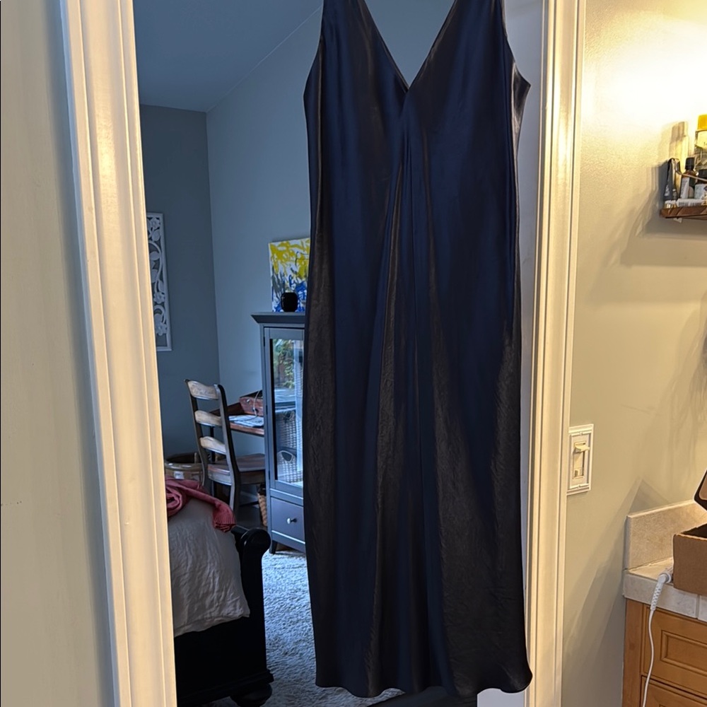 Vince double V satin slip midi dress